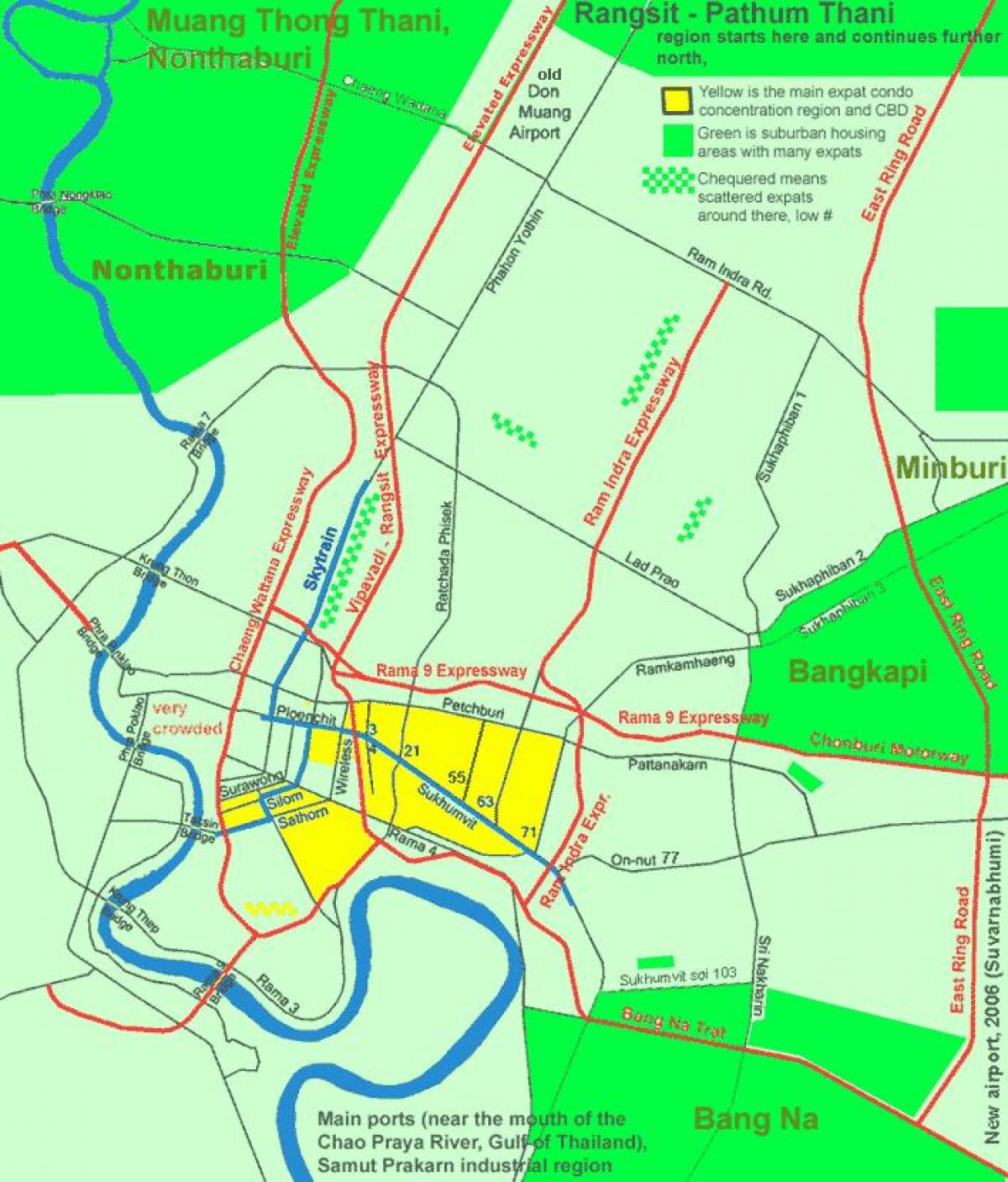 بینکاک کے مرکز میں علاقے کا نقشہ