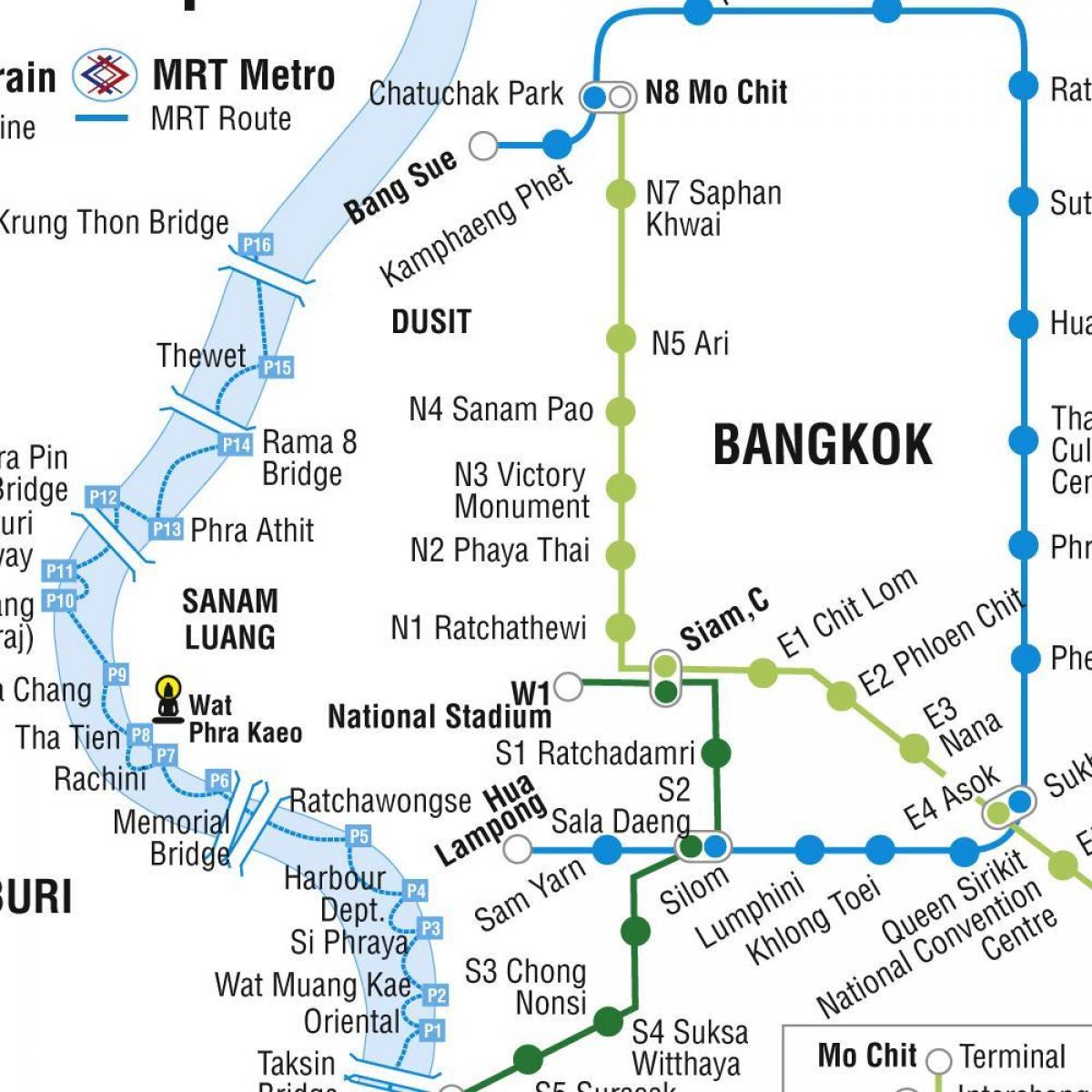 نقشہ بینکاک کے میٹرو اور skytrain کی طرف اشارہ