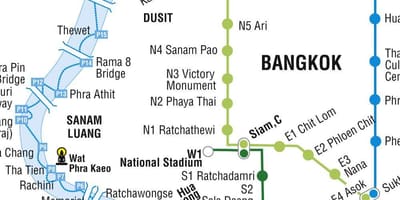 نقشہ بینکاک کے میٹرو اور skytrain کی طرف اشارہ